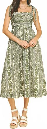 Pinch Design Fancy Floral Midi Dress In Green Ivory