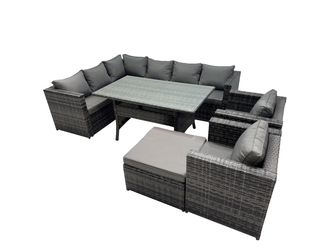 Fimous Outdoor PE Rattan Sofa Set with with 2 Chairs Big Stool in Dark Grey