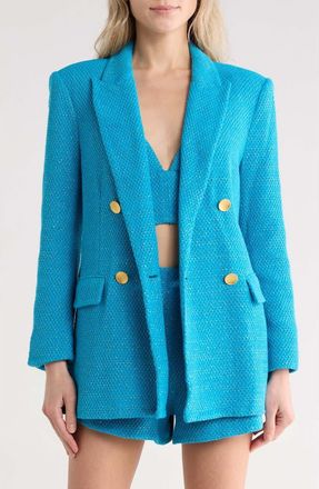 L'agence Riva Double Breasted Knit Blazer in Blue Teal at Nordstrom Rack, Size 10