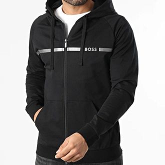 HUGO BOSS Mens Authentic Hooded Zip-Up Cotton Terry Jacket, Black