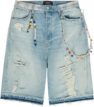 Nahmias Beaded Distressed Denim Shorts - Blue - 32 (W32 / M)