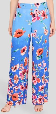 Tahari by ASL Floral Wide Leg Pants in Peri Floral at Nordstrom, Size 16