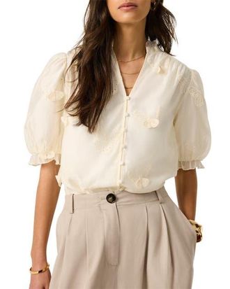 Mint Velvet Butterfly Detail Blouse in White at Nordstrom, Size X-Small