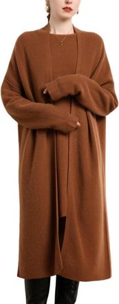 Dissa Valin Women 95% Cashmere Cardigan Khaki V-Neck Sweater Long Sleeve Relaxed Cashmere Wool Thick Cardigan Long Ladies Sweater,One Size,MZ2312