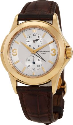 Patek Philippe Pre-owned Patek Philippe Calatrava Travel Time Hand Wind Silver Dial Watch 5134