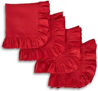 Solino Home Linen Dinner Napkins Set of 4, 20 x 20 Inch for Dining Table, Holiday and Everyday Table Decor - Gabrielle Ruffle in Red at Nordstrom