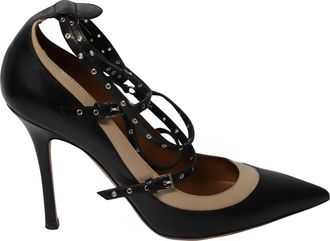 Mario Valentino Valentino Grommet Studded Pumps in Black Leather