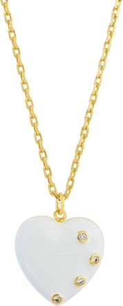 Savvy Cie Jewels STUDDED HEART ENAMEL WITH WHITE CZ PENDANT NECKLACE
