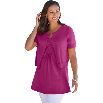 Jessica London Jewel-Neck Shrug in Raspberry at Nordstrom, Size 12