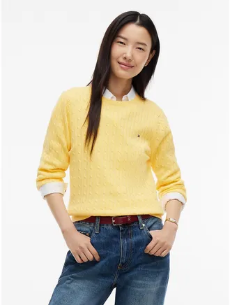 Tommy Hilfiger Womens Cable Knit Sweater - Daisy Yellow - XL