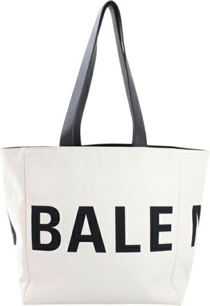 Balenciaga Black Off-White Canvas Leather Shoulder Bag Tote Bag (Pre-Owned)