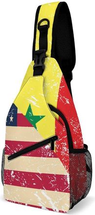Generic U.S. And Senegal Vintage Flag Mens Crossbody Chest Sling Bag for Travel Hiking Lightweight Shoulder Bags with Small Side