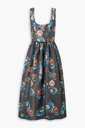 Markarian Apple Dark floral-print taffeta midi dress - Gray - US 14