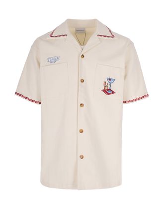 Dr&ocirc;le de Monsieur Short-Sleeved Casual Shirt with Intricate Embroidery