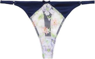 Fleur du Mal Elara Embroidered Thong in Midnight Navy at Nordstrom, Size 3