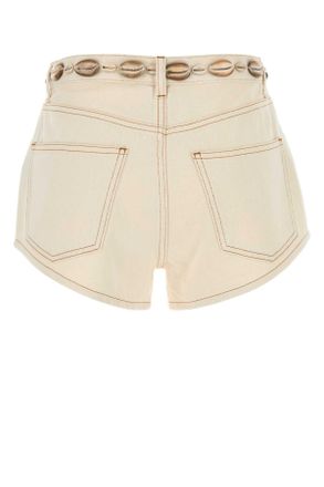 Alanui Womens Sand Denim Ocean Dream Shorts Whiteraw Exterior: Cotton