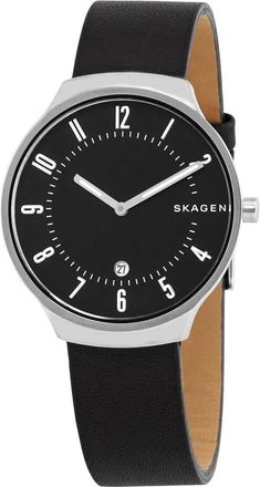 Skagen Grenen Quartz Black Dial Black Leather Mens Watch SKW6459