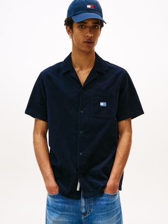 Tommy Jeans Kurzarmhemd TOMMY JEANS TJM CORD REG CAMP SHIRT, Herren, Gr. XXL, N-Gr, blau (schwarz night navy), Web, Obermaterial: 100% Baumwolle, unifarben, regul