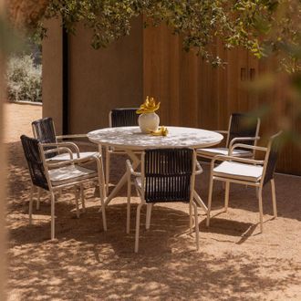 Sklum Sklum - Set De Mesa Redonda &Oslash;125 Cm Valerie Y 6 Sillas De Jard&iacute;n Con Reposabrazos En Aluminio Alberta