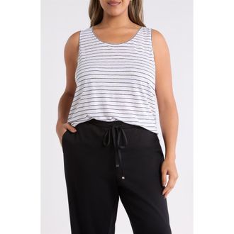 Eileen Fisher Stripe Organic Linen Tank in White/Black at Nordstrom, Size 2 X