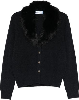 Blugirl faux fur-collar cardigan - women - Wool - S - Blue
