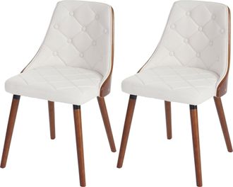 Hhg Hhg - Juego De 2 Sillas De Comedor 414, Silla De Visita Silla De Cocina, Madera Curvada Nogal, Polipiel Blanca