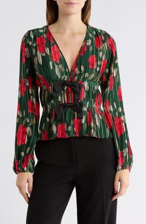 Wayf Bow Pliss&eacute; Top in Emerald Roses at Nordstrom Rack, Size X-Small