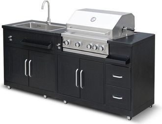 Oviala Oviala - Cucina da esterno in metallo con lavello, barbecue e ripostiglio