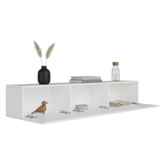 Dmora Mueble Para Tv Saonara, 3 Puertas, 3 Compartimentos, Apertura Abatible, 150x32x30h Cm Blanco