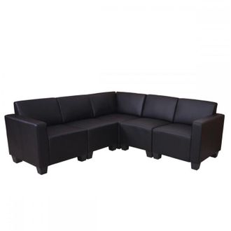 Hhg Non utilizzato] Salotto modulare componibile lounge moderno Lione N71 ecopelle combinazione 5 nero