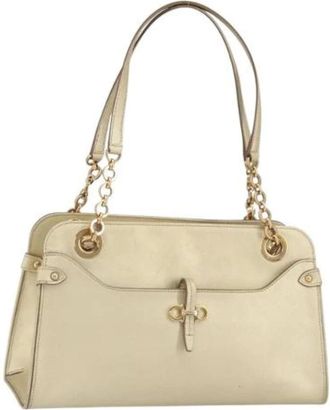 Ferragamo Pre-owned Shoulder Bags, female, Beige, Size: ONE SIZE Pre-owned Leather Shoulder Bag