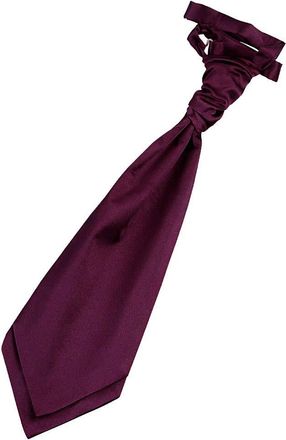 DQT Men Pre-Tied Plain Satin Wedding Scrunchie Cravat - Plum