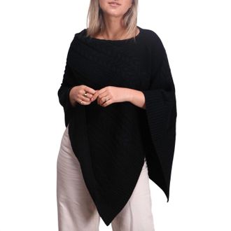 Kinross Cashmere Luxe Cable Poncho In Black
