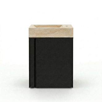 Saniclass Chaci Toiletmeubelset - 40x65cm - 1 deur - 1 kraangat - rechts - fontein travertine - mat zwart