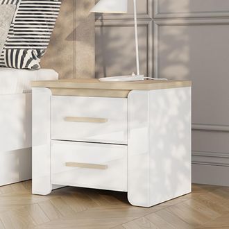Dmora Comodino Yamba, 2 Cajones, Un Estante, Apertura Deslizante, 58x40x50h Cm Blanco Mate