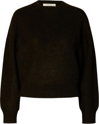 Selected Mira LS Knit Short O-Neck - Dames - Truien - Bruin - Maat: L Wol