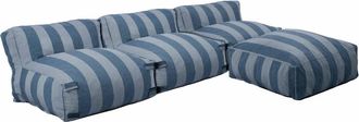 Oviala Conjunto modular de jard&iacute;n con 3 sillones y 1 puf Azul Pac&iacute;fico