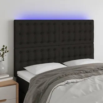 vidaXL Cabecero Con Luces Led Tela Negro 144x5x118/128 Cm Vidaxl