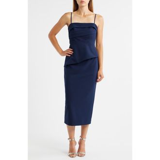 Black Halo Marla Pleated Top & Pencil Skirt Set in Navy at Nordstrom Rack, Size 12