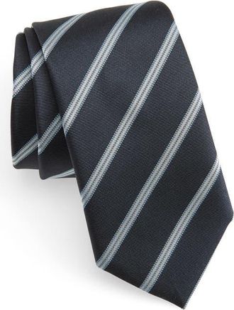 BOSS Stripe Silk Blend Tie in Dark Navy at Nordstrom