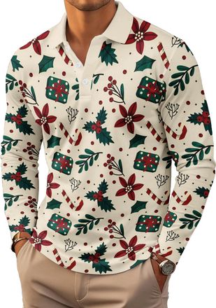 Generic Mens Polo Shirt Regular Fit Casual Golf Long Sleeve Collared T-Shirts Funny Casual Christmas Shirt Xmas Gifts (UK, Alpha, XXL, Regular, Regular, Style