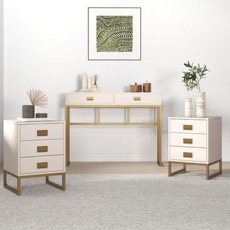 Melody Maison Large 2 Drawer Dressing Table & Pair Of 3 Drawer Bedside Tables - Elle Stone Range in Beige