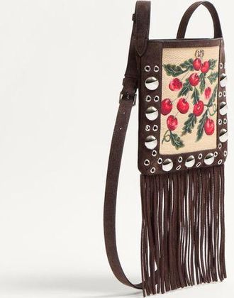 Valentino Garavani Borsa A Spalla Piccola Valentino Garavani Nellcôte In Rafia Jacquard Con Motivo Cherryfic E Frange Donna MULTICOLOR/TESTA DI MORO UNI