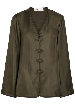 R&oacute;he Mandarin-closure Silk top - Dark Green - 36 (UK8 / S)