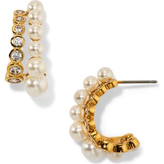 Nadri Imitation Pearl & Cubic Zirconia Double Row Hoop Earrings in Gold at Nordstrom