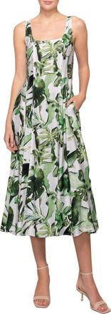 Melloday Fit & Flare Midi Sundress in Ivory Green Tropical at Nordstrom, Size X-Large