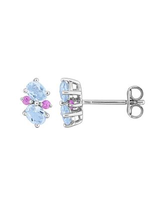 Rina Limor Rose Gold Over Silver 1.10 Ct. Tw. Blue Topaz - Sky, Pink Sapphire Stud Earrings