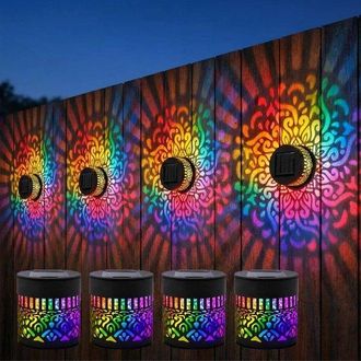 OEM L&aacute;mpara Solar 4 Piezas, Iluminaci&oacute;n Solar Luces Solares Mandala, 7 Led Cambian + Blanco C&aacute;lido, 8,5 X 8,5 X 8,5 Cm, Resistente L&aacute;mpara Solar