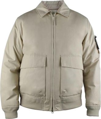 Stone Island Zip-Up Jas - Heren - Zomerjassen - Beige - L - Katoen - Jassen