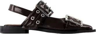 Ganni Womens Calfskin Ballerina Burgundy
